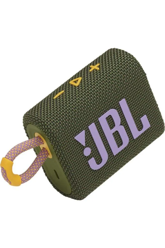JBLGo 3, Wireless Ultra Portable Bluetooth Speaker, Pro Sound, Vibrant Colors with Rugged Fabric Design, Waterproof, Type C (Without Mic, Green)
