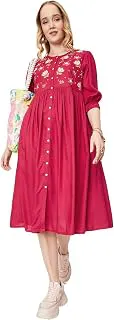 MaxWomen A-Line Embroidered Midi Dress