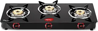 Pigeon Ignia 3 Burner Gas Stove | Brass Burner | Easy Cleaning | Toughened Glass | 2 year Warranty