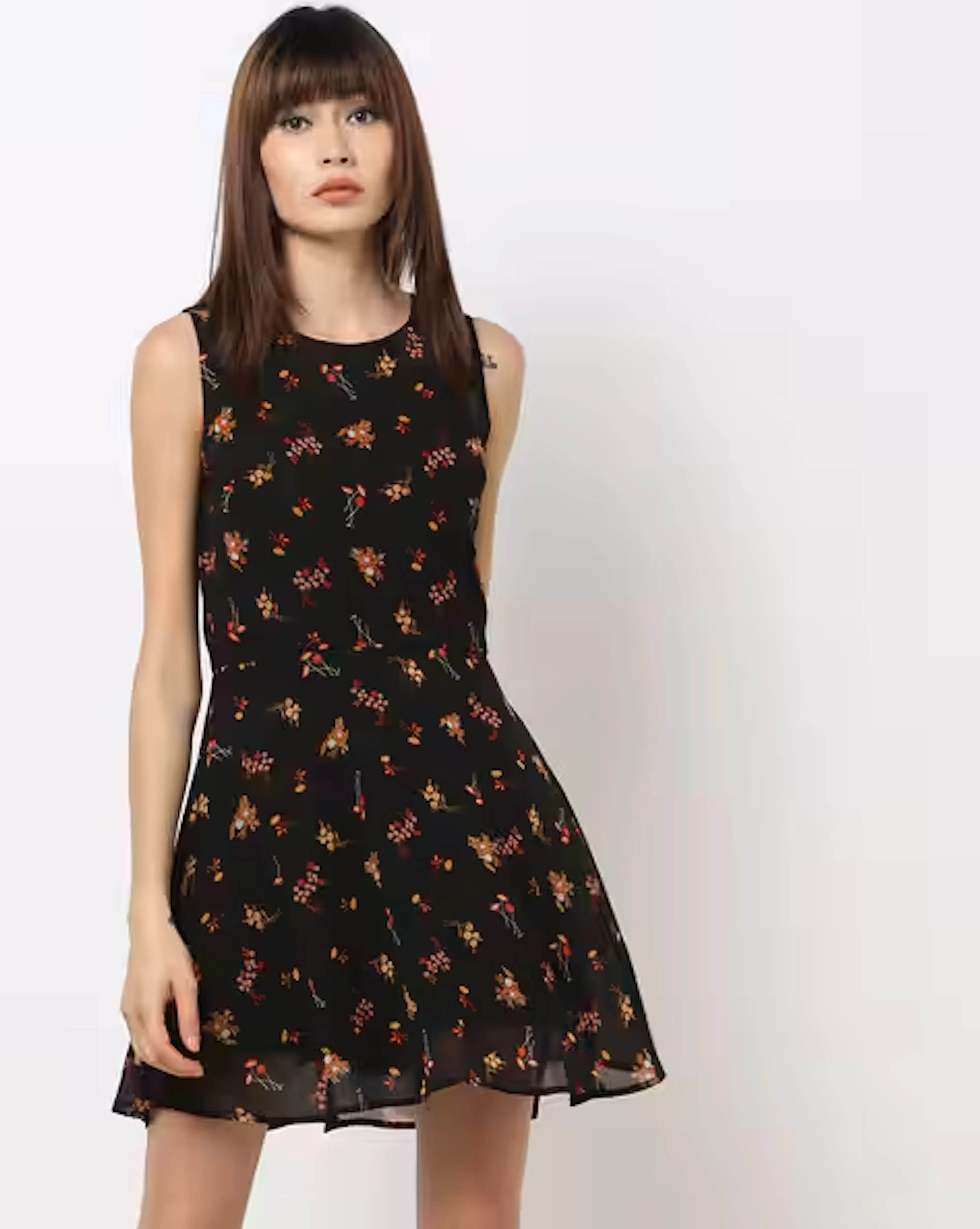 Floral Print Skater Dress with Back Cut-Out