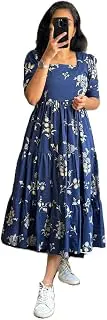 Women's Cotton Blend Maxi Midi Dress Western Dress for Women Elegant Floral Printed Long Dresses