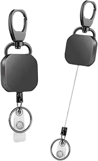 Will Well ID Badge Holder Reel with Clip and Keyring - Heavy-Retractable Keychain Badge Reel ID with Belt Clip Key Ring for Key Name Card Holder