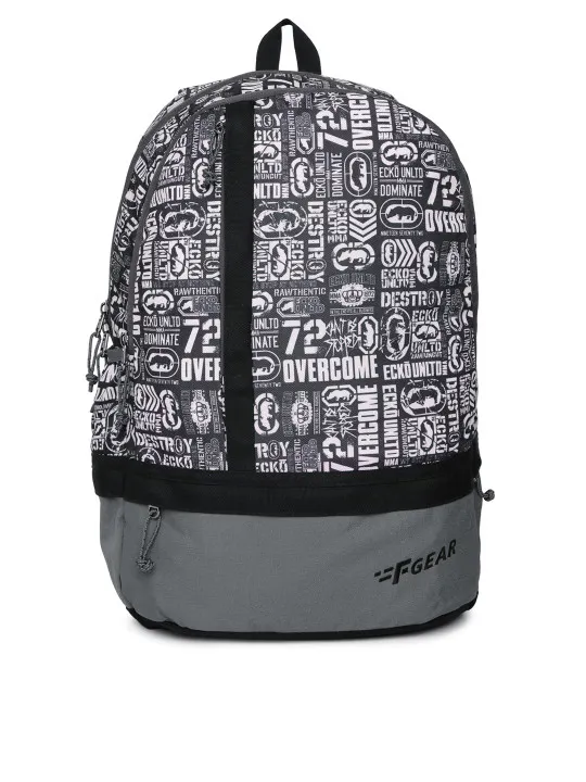 F Gear Unisex Black & White Typography Backpack