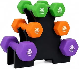 KakssSupreme Quality Neoprene Dumbbell With Stand 19Kg(2.5kg+3kg+4kg N Pair)