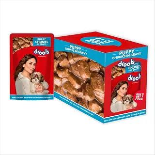 Drools Puppy Wet Dog Food 0.9kg (150g x 6 Packs) | Real Chicken & Chicken Liver Chunks in Gravy | Better Digestibility & Overall Health | Supports Healthy Skin & Coat | Maintains Joint Health