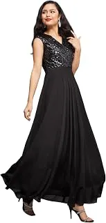 Miss ChaseWomen's Round Neck Sleeve Embellished Fit Flare Maxi Dress