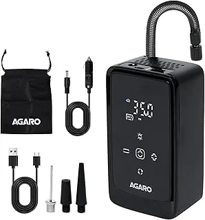AGARO Atom Cordless Tyre Inflator, 150 PSI, 4500mAh Battery, Auto Shut-Off, Digital Display, LED Light, USB-C Charging, 12V DC Output, for Cars, Bikes, Balls & Inflatables