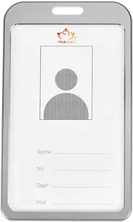 True-Ally Vertical i-Cards Hard Metal Aluminium ID Card Holder Badge for Office Use, Lightweight Durable Design, Compatible with Lanyards Clips Retractable Badge Reels - Silver, (Pack of 1)