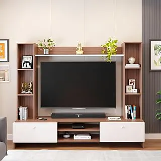 FURNEASER Pinnova Modern Wooden TV Unit for Living Room � Entertainment Center with Storage & Display Shelves Cabinet | Fits up to 50 in TVs (Exotic Teak & White 50")