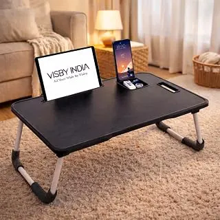 Smart Multipurpose Foldable Laptop Table with Cup Holder, Study Table, Bed Table, Breakfast Table, Foldable and Portable/Ergonomic & Rounded Edges/Non-Slip Legs (Black NEW)