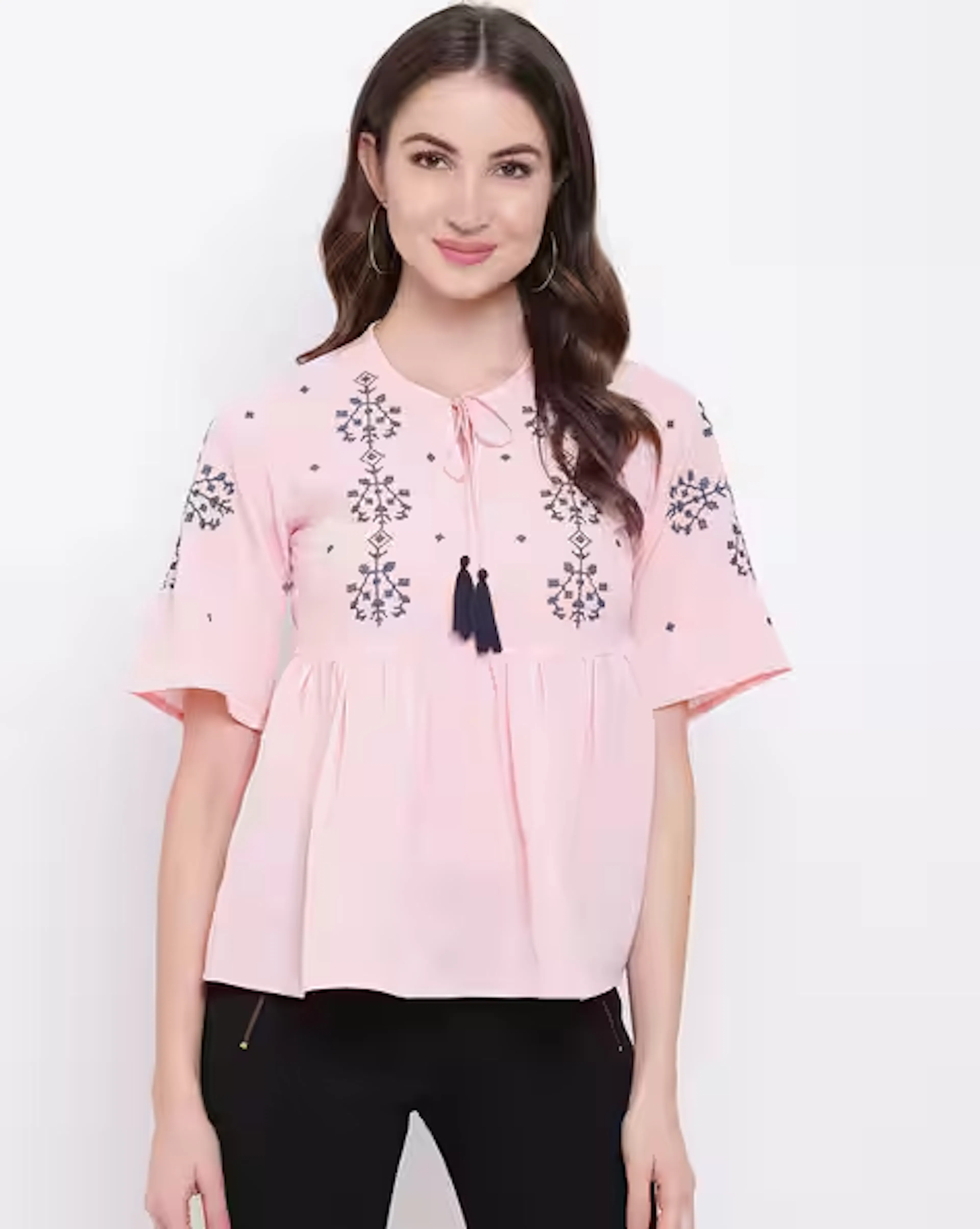 Round-Neck Top with Placement Embroidery
