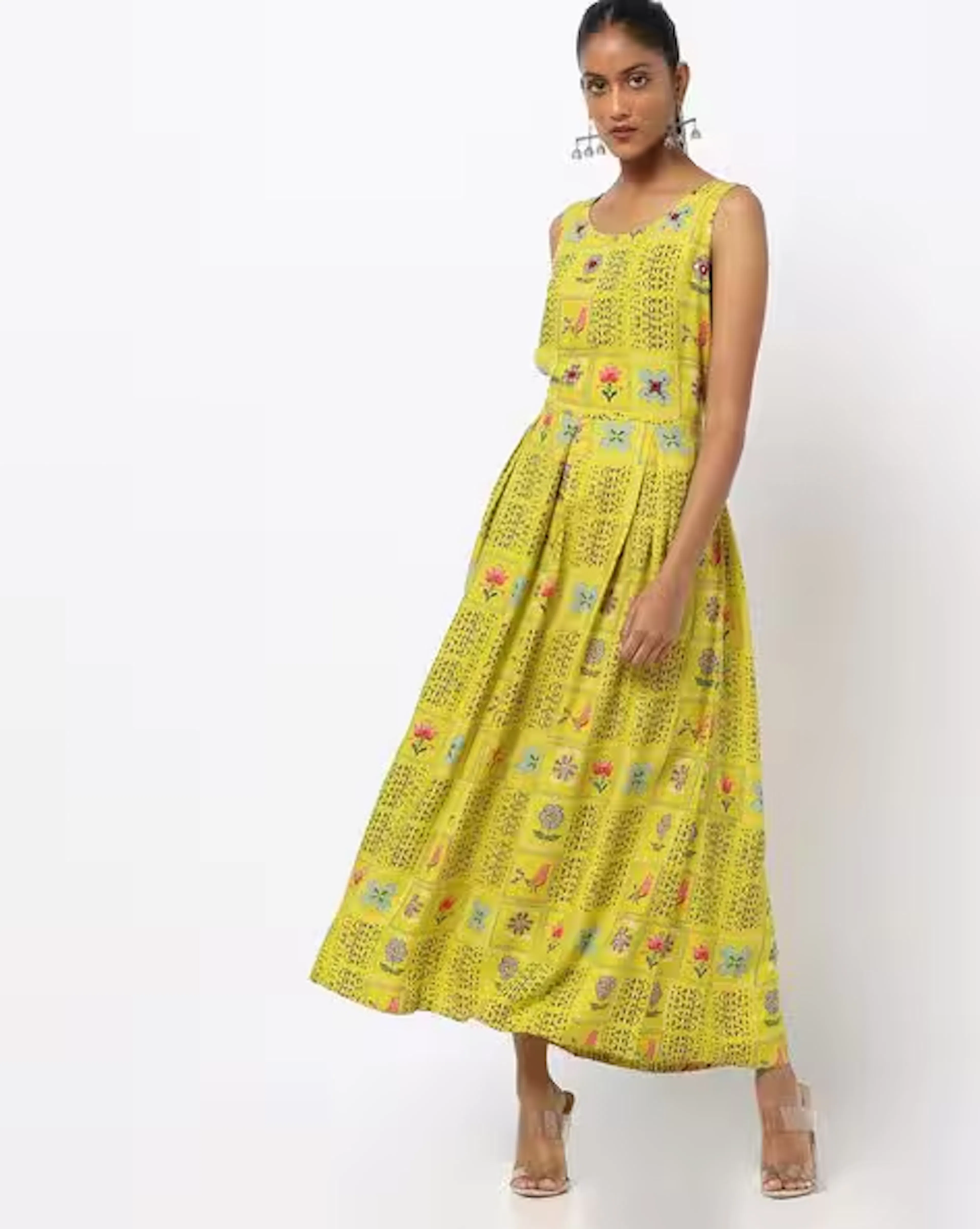 Printed Sleeveless Maxi A-line Dress