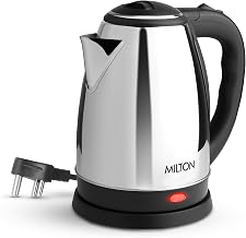 Milton Euroline Go Electro Stainless Steel Electric Kettle 1.2L, 1350 Watts, Portable Electric Kettle for Home, Office, Cool-touch Handle & Lid, Auto Cut-off, Detachable 360 Degree Connector, Silver