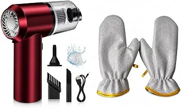Combo Set of 2 in 1 Portable Mini Car Vacuum Cleaner with Blower and (Aluminium Dishwashing Hand Glove), Rechargeable Wireless Handheld Vaccine Cleaner Vaccum, Cordless Blower for Cleaning Dust