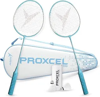 Jaspo Proxcel-1103 Badminton Kit |Steel Frame Racquets with Stable Flight Shuttlecocks |Slim Flexible Shaft |Non-Slip PVC Foam Grip |Fine Monofilament Strings |Lightweight 110g for Kids & Teens