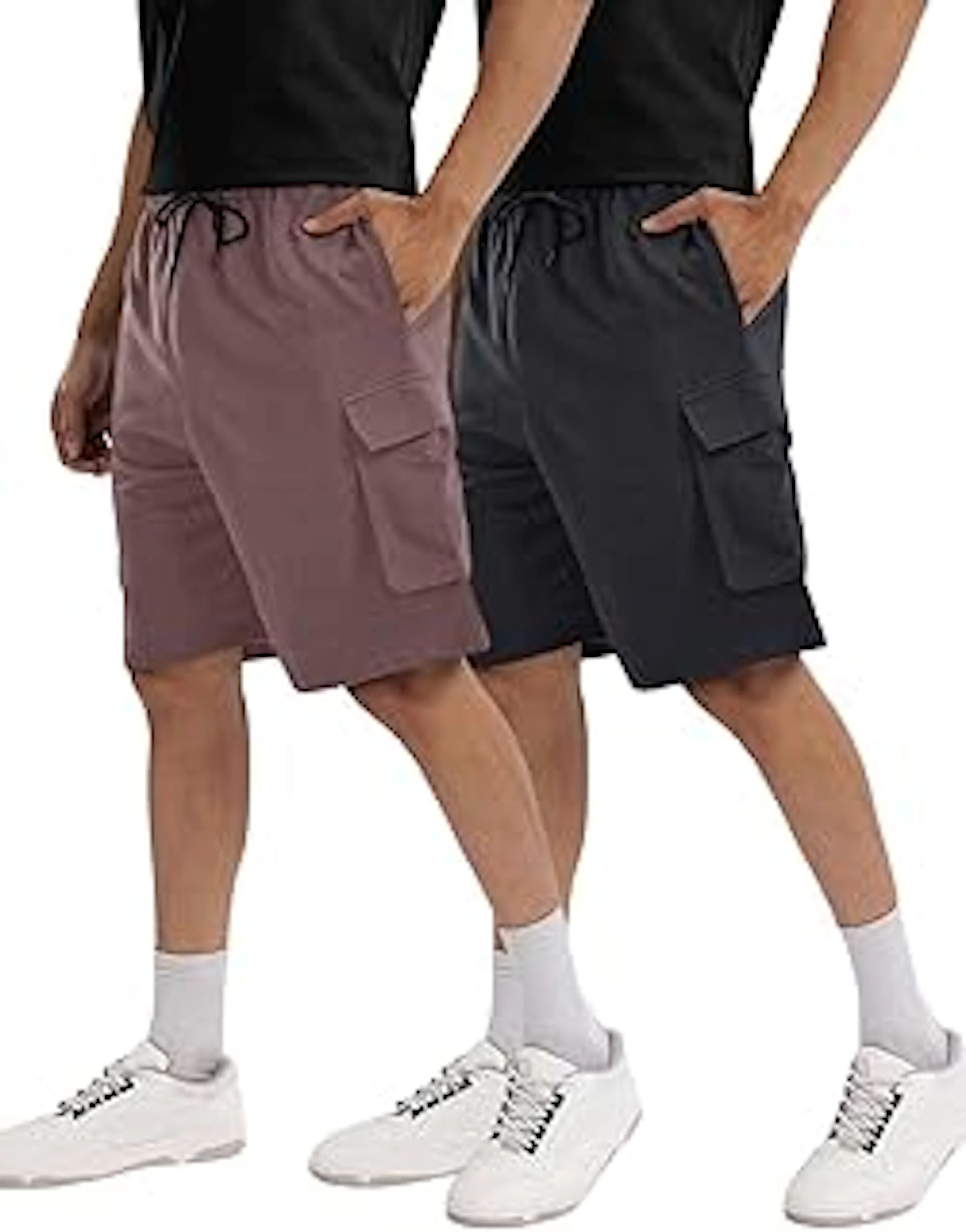 PinkmintCargo Shorts for Men Pack of 2 Cotton Lycra Training Gym Shorts for Men Casual Workout Lightweight Summer Shorts with Dual Side Pockets Half Pant for Running, Gym, Walking, Travel