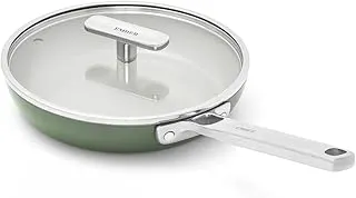 Ember Cookware Arcilla Ceramic Frying Pan 20 cm with Glass Lid | 75% Less Oil Usage | Non-Toxic Non-Stick Pan for Cooking | PFAS & PFOA Free | Steel Handle- Induction Cookware | Egg Pan | Green Arcilla Ceramic Coating