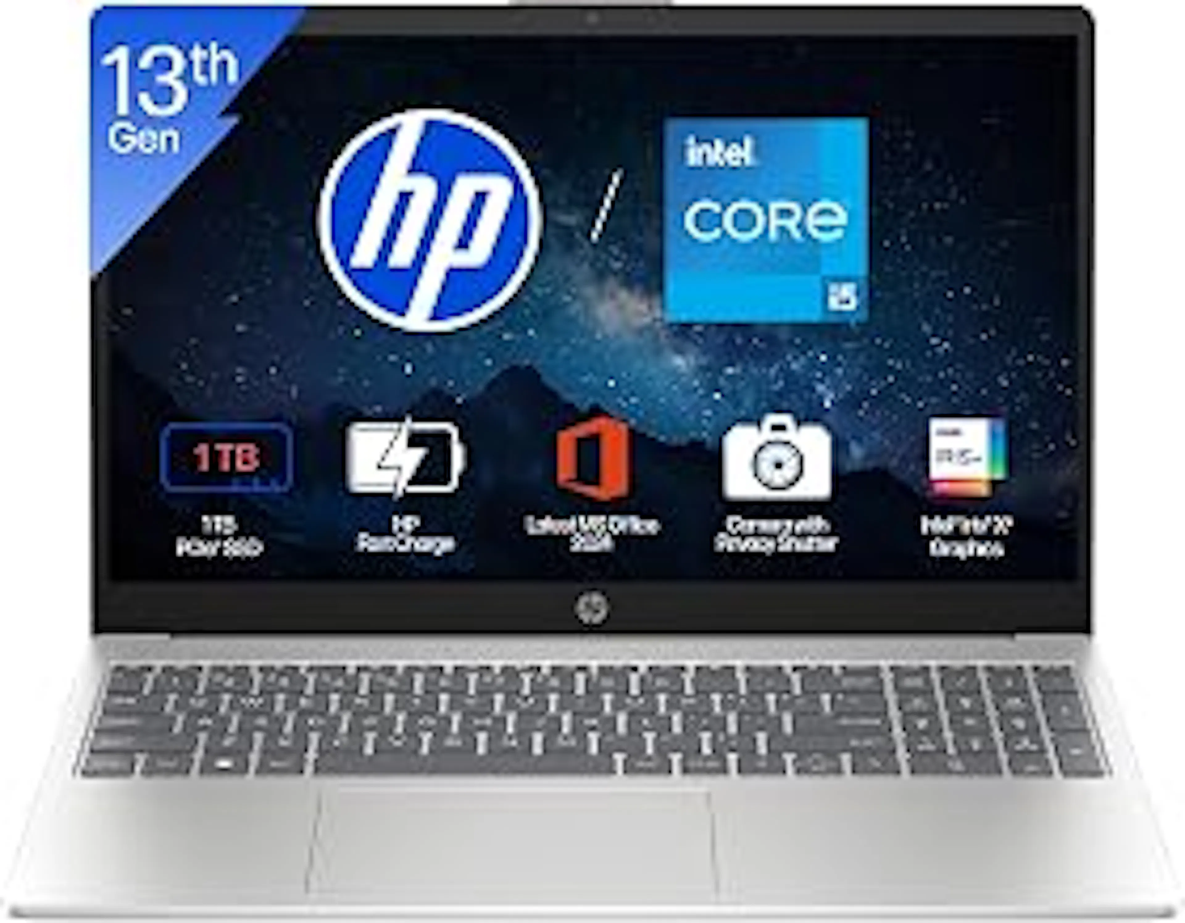 HP 15 Smartchoice, 13th Gen Intel Core i5-1334U (16GB DDR4, 1TB SSD) FHD, Anti-Glare, Micro-Edge, 15.6''/39.6cm, Win11, M365(1yr) Office24, Silver, 1.59kg, FD0552TU,Iris Xe, FHD Camera, Backlit Laptop