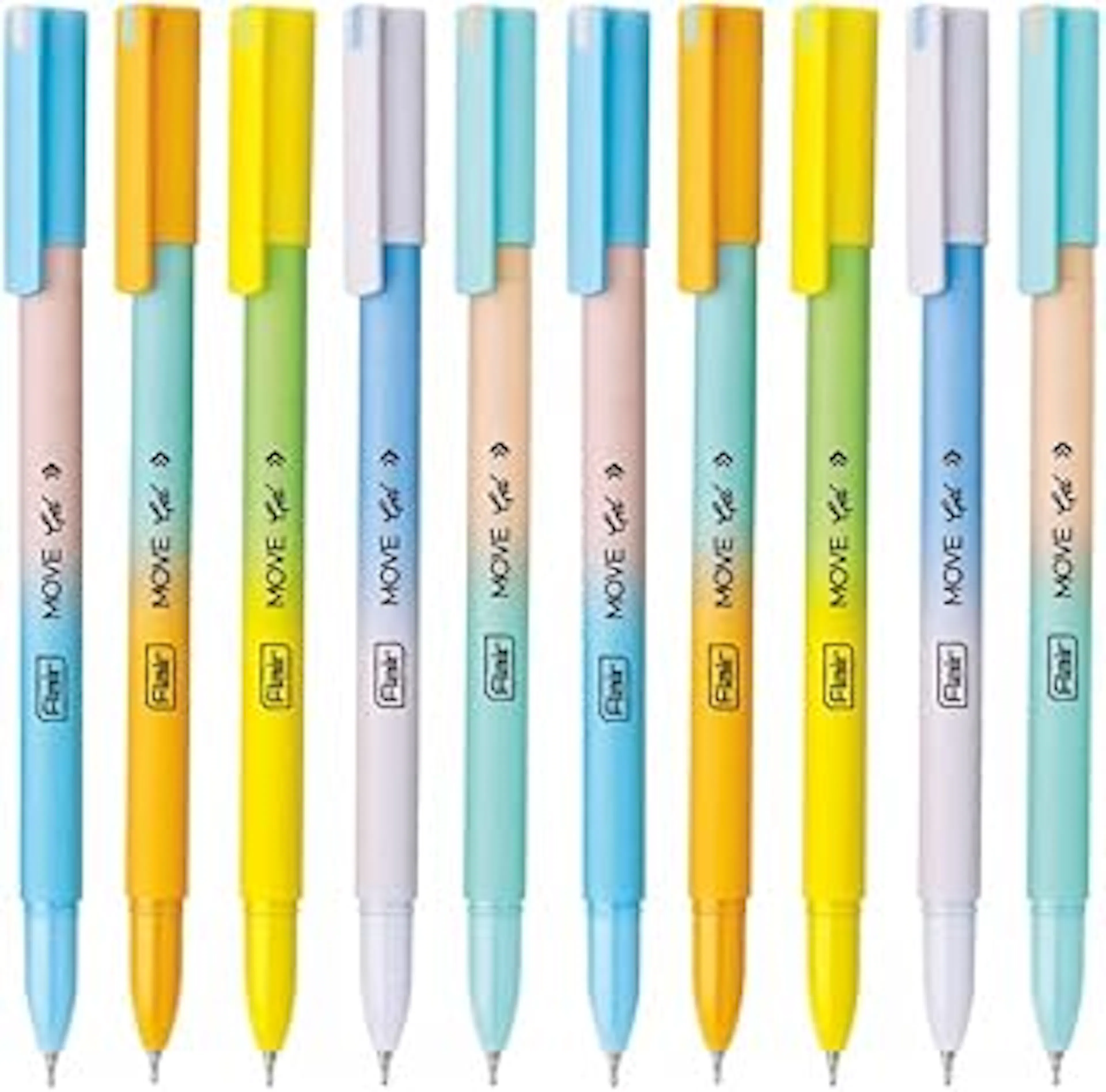 FLAIR Move Gel Pen | Minimalistic & Aesthetic Matt Finish Pastel Body Colors | Effortless Writing With Sleek Clip Design | Blue Ink, Set Of 10