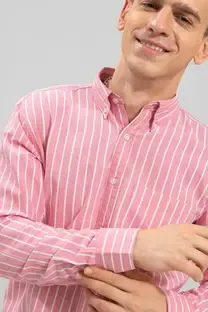 HKV FASHION Men Striped Casual Pink Shirt
