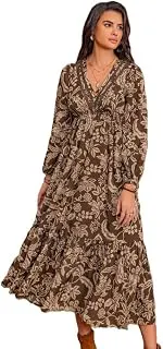 Dress for Women ||Bohemian Brown Print Casual Comfortable Women's Long Sleeve Maxi Dress|| Popular Autumn Apparel Fashion (D-03-05)