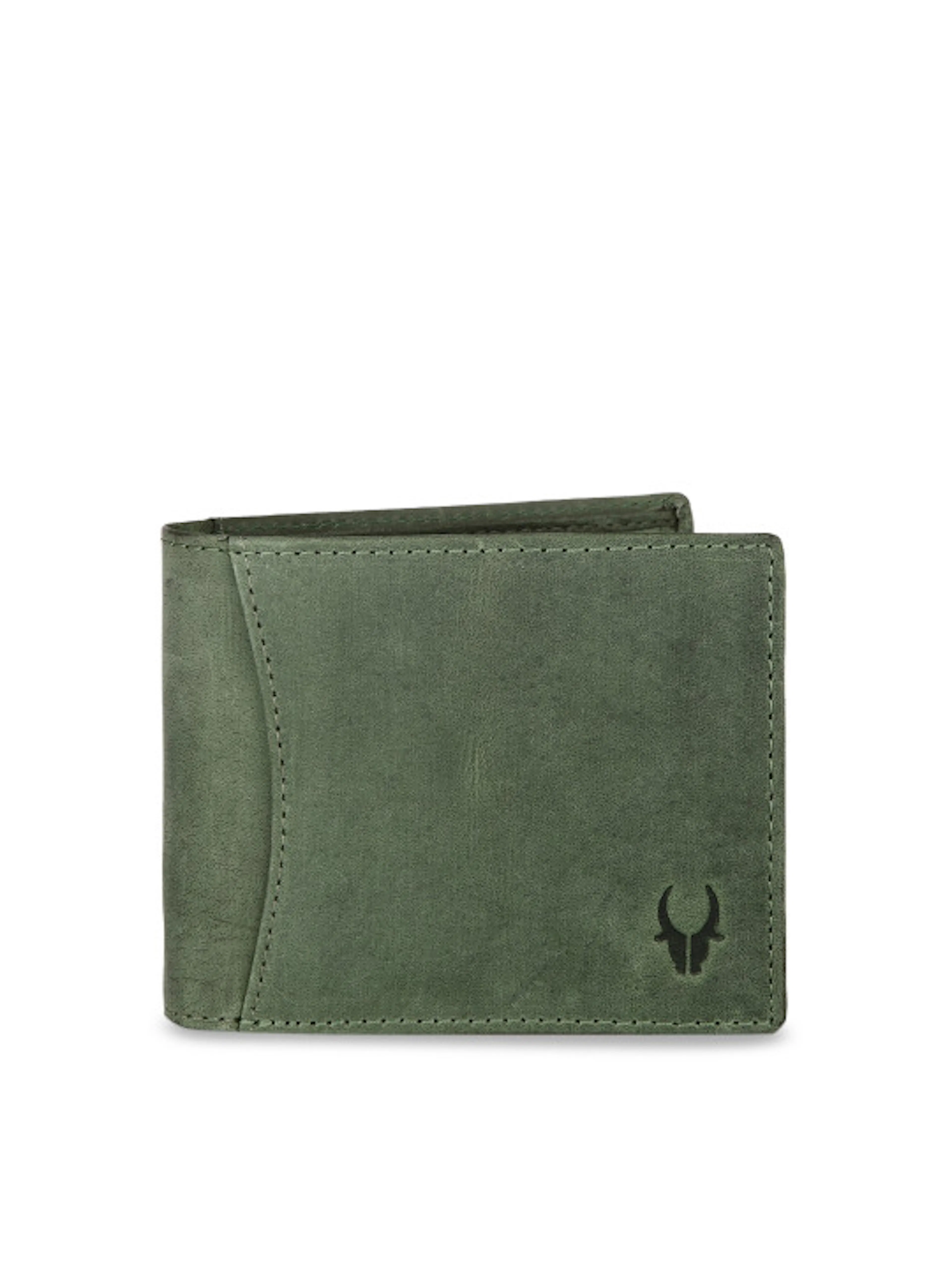 WildHorn Men Green Solid RFID Protected Leather Two Fold Wallet