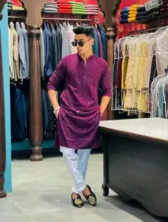 KURTAFORMEN Men Chikan Embroidery Straight Kurta