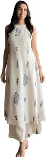 KLOSIAWomen Pure Cotton Kurta Palazzo Set | Sleeveless Printed Kurta with Palazzo Pants | Summer Friendly, Office Wear Co-Ord Set