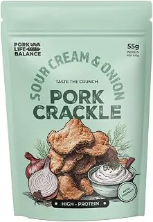 PORK LIFE BALANCE Delicious Pork Crackle (Sour Cream & Onion, 75 gm) - Ready To Eat Pure Dry Cured Pork Crackles, No Trans Fat, Gluten & Soya Free, Shelf-Stable, Keto Friendly (Pack Of 1)