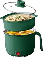 Electric Multipurpose Cooking Pot 1.2L with Steamer Basket & Glass Lid - Stainless Steel Inner Mini Cooker, Portable Hot Pot for Rice Noodles Soup Pasta | Travel Cooker for Home, Office, Hostel (Green)