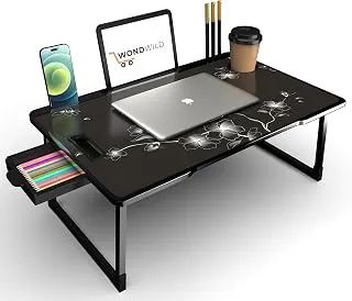 OPTIFINE Study Table/Bed Table/Foldable and Portable Wooden/Writing Desk for Office/Home/School (Black-COTTED-BLACKFLOWER)