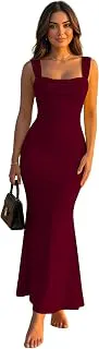 AahwanSolid Square Neck Bodycon Mermaid Hem Sleeveless Maxi Dress for Women's & Girl's