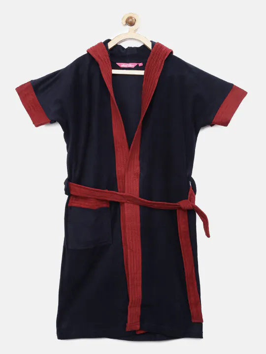 Sand Dune Girls Navy & Maroon Hooded Bathrobe