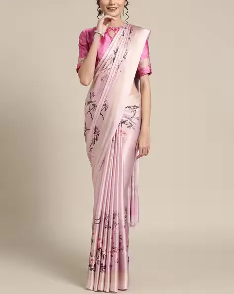 Saree Mall Light Pink Casual Satin Crepe Digital Print Saree