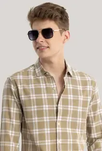 FUBAR Men Checkered Casual Brown Shirt