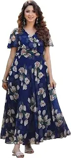 ShasmiWomen's Dress | Flare Straight, Maxi Gown | Ankle Length | Short Sleeves | Butterfly Sleeves Style| Casual| Party | Wedding | Festival | Formal (Maxi Gown)