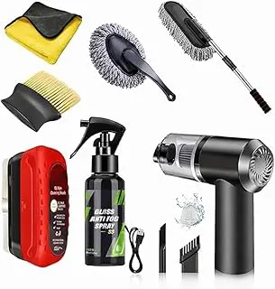 Azriel® 7 PCS Car Cleaning Kit with 3-in-1 Mini Vacuum Cleaner, Microfiber Cloth, Duster, Wheel Brush, Anti-Fog Spray & Glass Cleaning Tools (7 in 1 Car Combo) Spray
