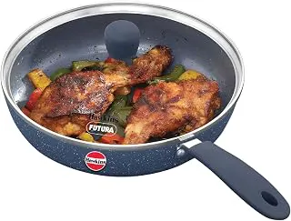 Hawkins Ceramic Nonstick Frying Pan, 24 cm Diameter, Induction Fry Pan with Glass Lid, Granite Omlette Egg Pan, Fish Pan, Blue (ICF23G) Ceramic