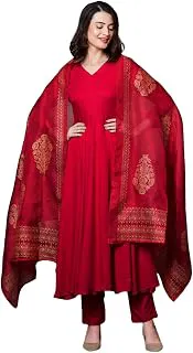 GoSriKiWomen's Rayon Blend Solid Anarkali Kurta with Pant & Dupatta
