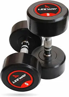 LEEWAYRubber Coated Bouncer Dumbbells (5kg Pair) | Fixed Weight Professional Round Dumbbell Set for Home Workout | Gym Dumbbells for Men & Women | 5kg Dumbbell Set of 2