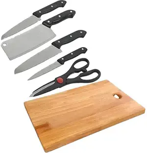 DNJ Wooden Cutting Board ,Knife Set & scissor, SS Knife set -scissor & Cutting Board Wooden Cutting Board