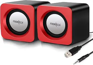 FRONTECH Premium 2.0 Channel USB Powered Speakers with 1.5W x 2 Output, AUX Input, and 1-Year Warranty (Red)