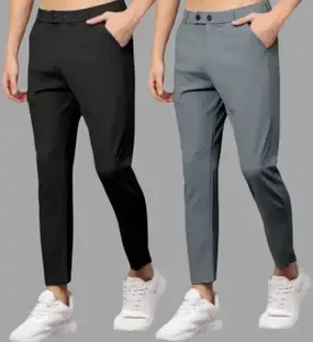 Rishi Traders Slim Fit Men Black, Grey Trousers