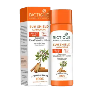 BIOTIQUE Sunscreen - SPF 50 PA+++ Sun Shield Sandalwood Lotion UVB/UVA |Ultra Protective Sunscreen|For men & Women