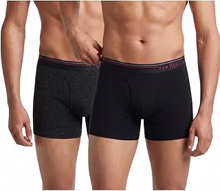 Van HeusenMen’s Cotton Boxer Briefs Pack of 2 | Long Trunk | No ride-up | Super Combed Cotton for softness | Open Front Fly | Moisture‑Wicking | Sweat Absorbant | All‑Day Fresh Technology | Long Lasting Colors |Soft Plush Waistband | Label‑Free Comfort | style 10032