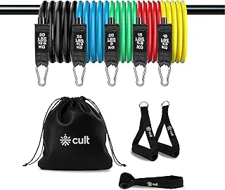 Cult Resistance Bands Set of 11 with Handles, Door Anchor, Ankle Straps & Carry Bag – Heavy Duty Toning Tubes for Full Body Workout, Strength Training, Home Gym & Fitness (Up to 45kg Resistance)
