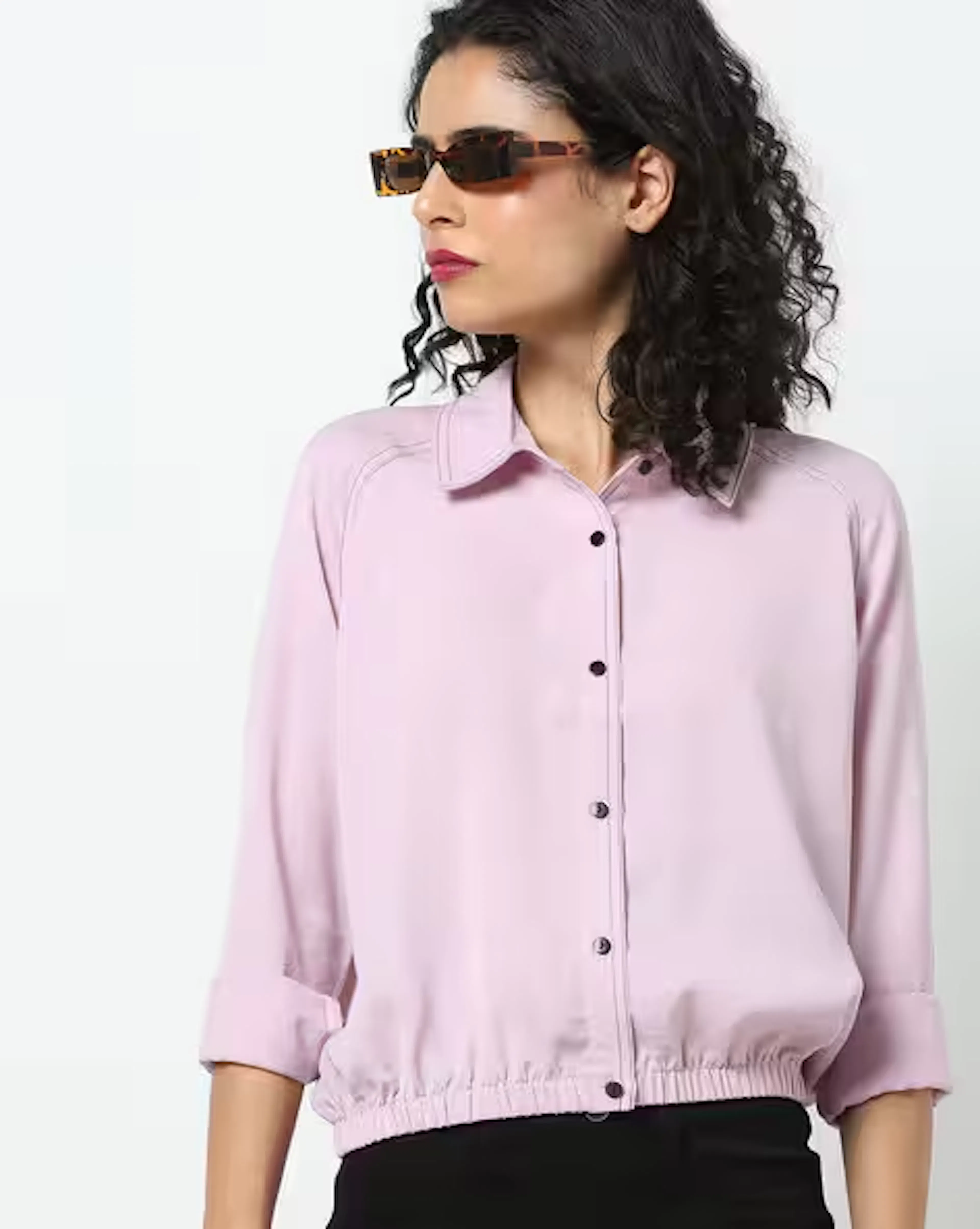 Textured Shirt with Cuffed Hemline