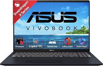ASUSVivobook 16, Snapdragon X, 16GB RAM, 512GB SSD, FHD+ 16", Windows 11, Office Home 2024, Quiet Blue, 1.88kg, X1607QA-MB049WS, Qualcomm Adreno iGPU, 45TOPS, M365 Basic (1Year)* Laptop