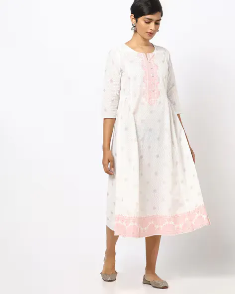 Floral Print A-line Dress with Notched Neckline