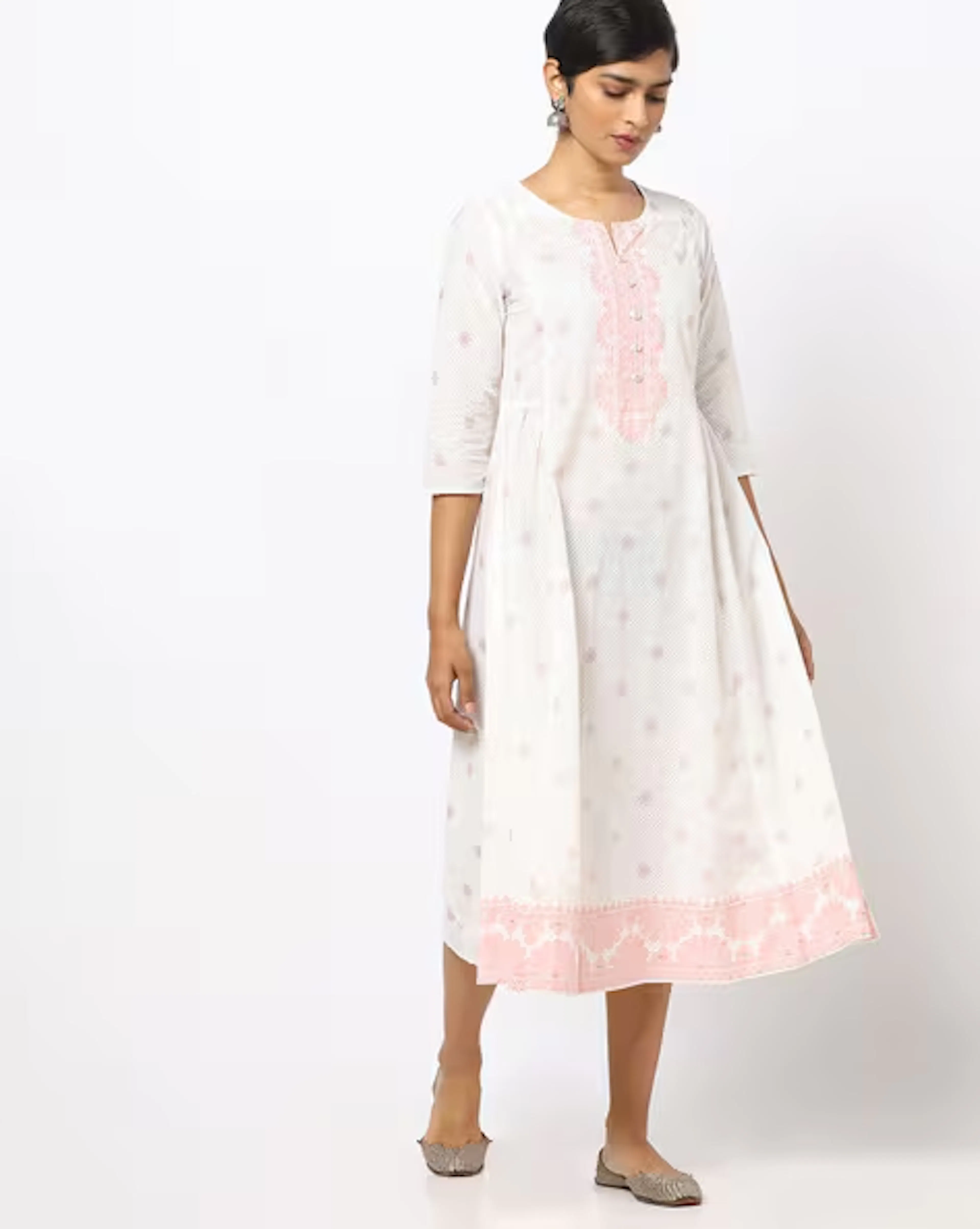 Floral Print A-line Dress with Notched Neckline